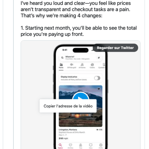 Airbnb - Twitter transparence des prix